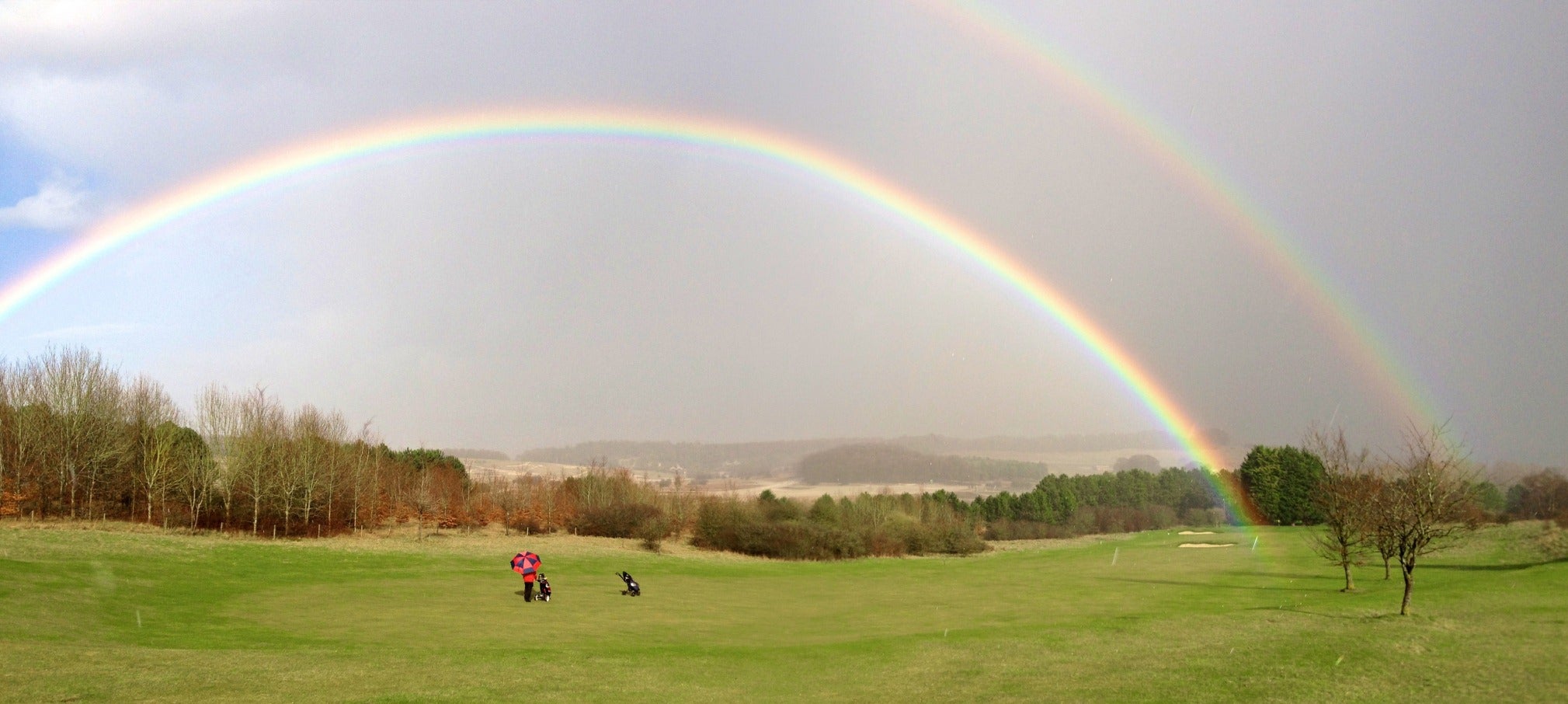 A double rainbow appears over the SP9 postcode of Tidworth in Wiltshire