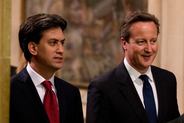 David Cameron and Ed Miliband attend the Queen's Speech on 4 June 2014