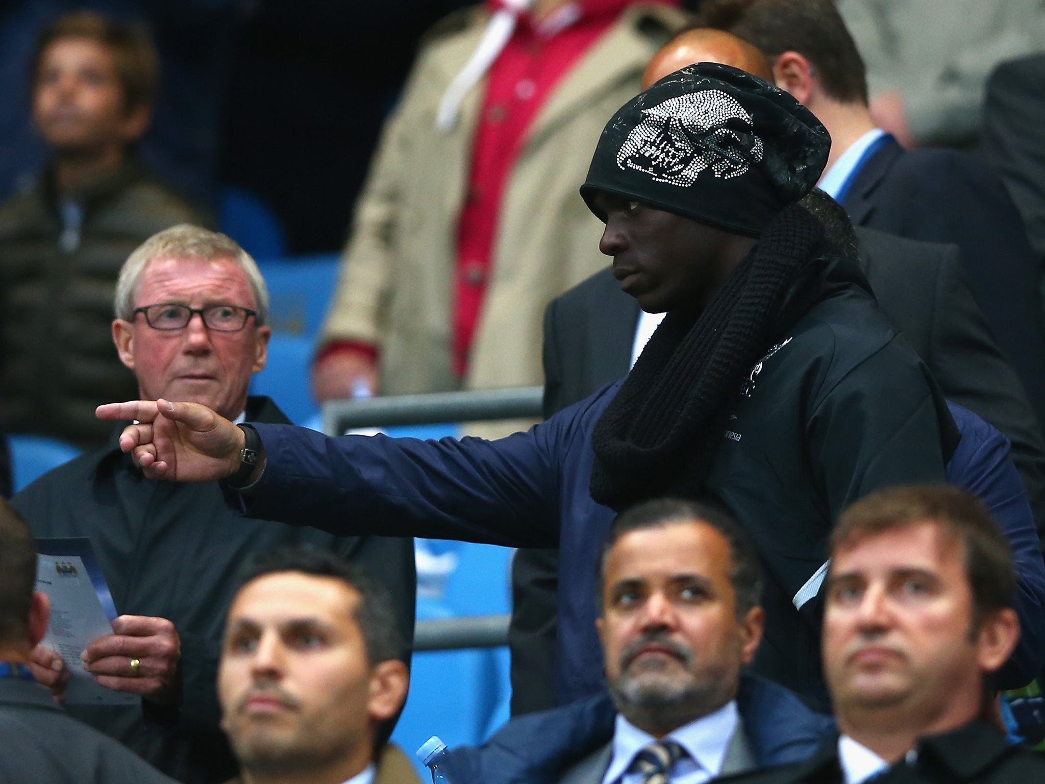 Mario Balotelli was at the Etihad stadium to watch his new employers beat Liverpool (Getty)