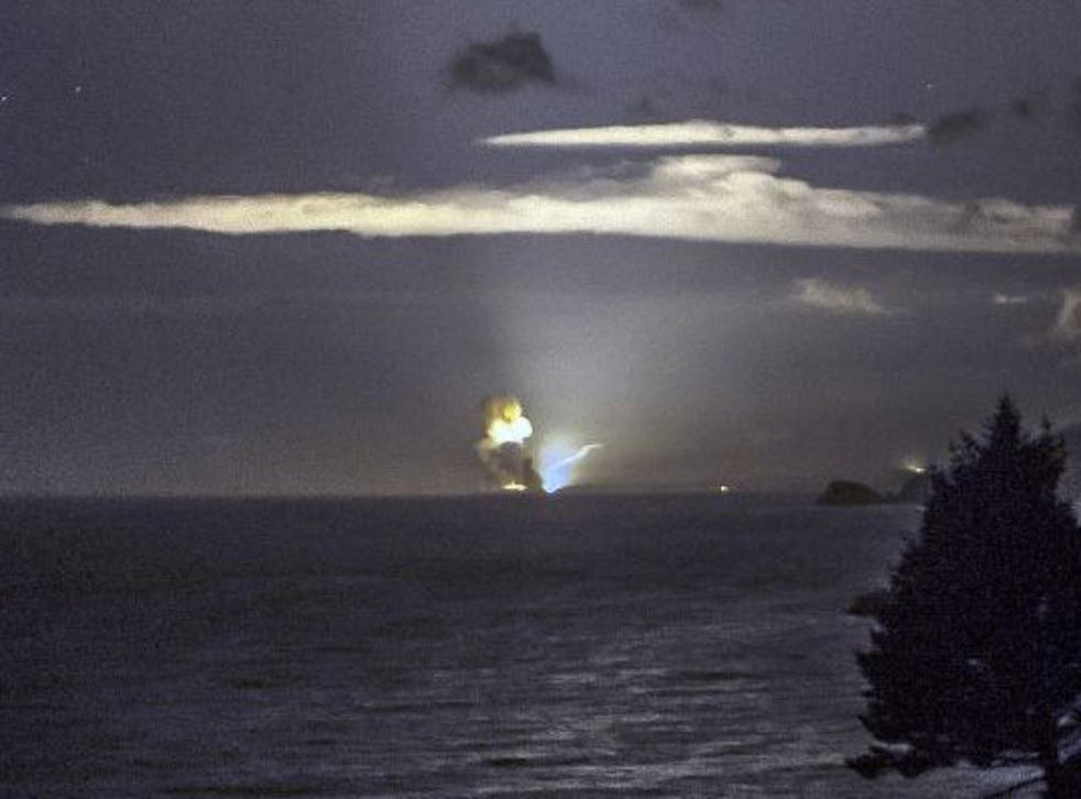 The horizon from Cape Greville in Alaska, after a rocket carrying an experimental Army strike weapon exploded after taking off 