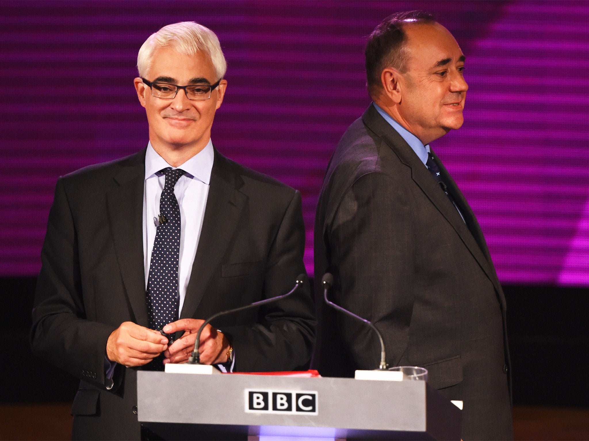 Alex Salmond and Alistair Darling taking part in a live television debate in Glasgow on Monday