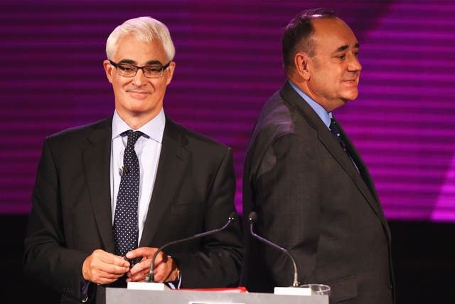 Alex Salmond and Alistair Darling taking part in a live television debate in Glasgow on Monday
