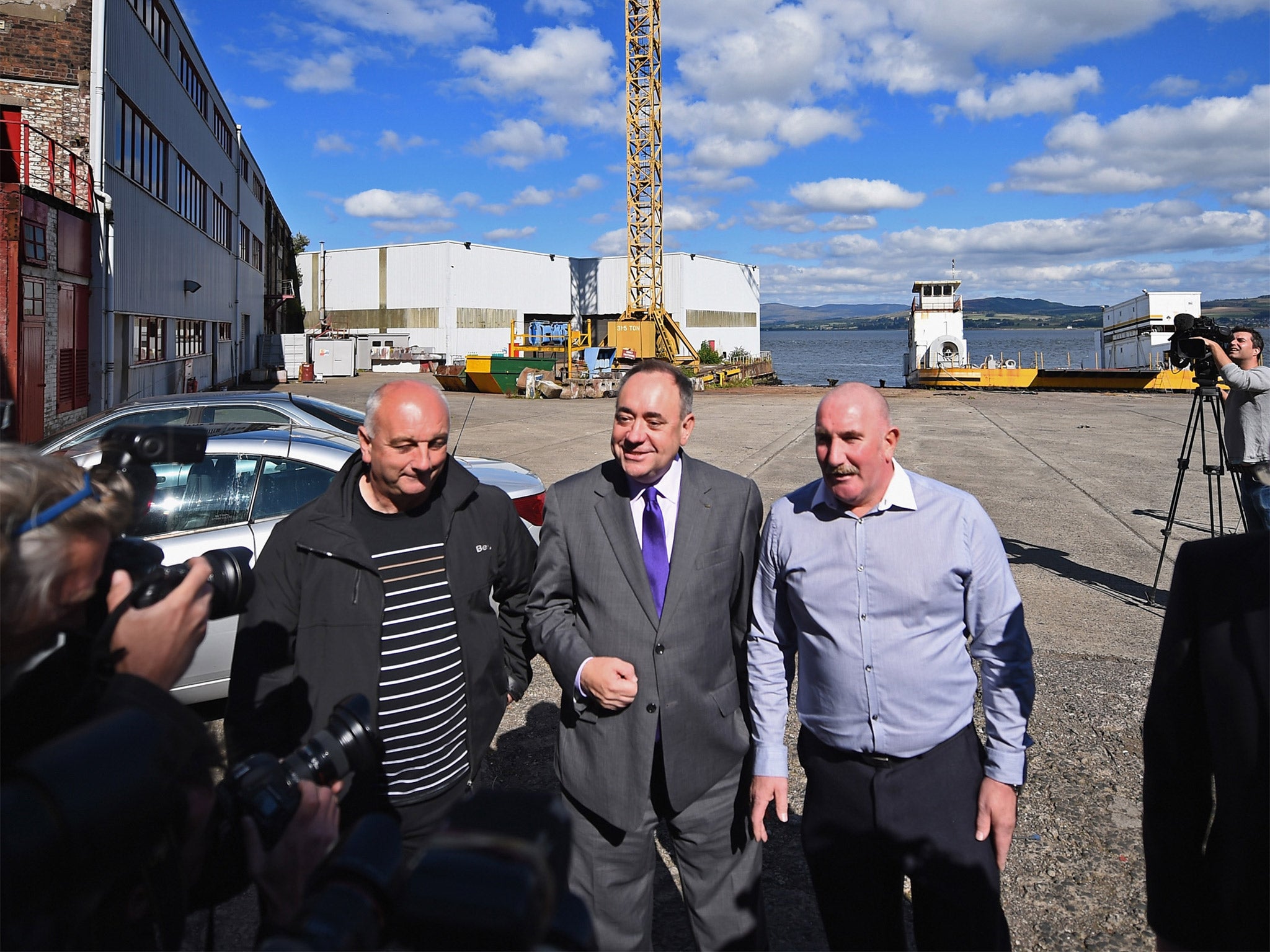 Alex Salmond at Ferguson Shipbuilders with union and yard officials