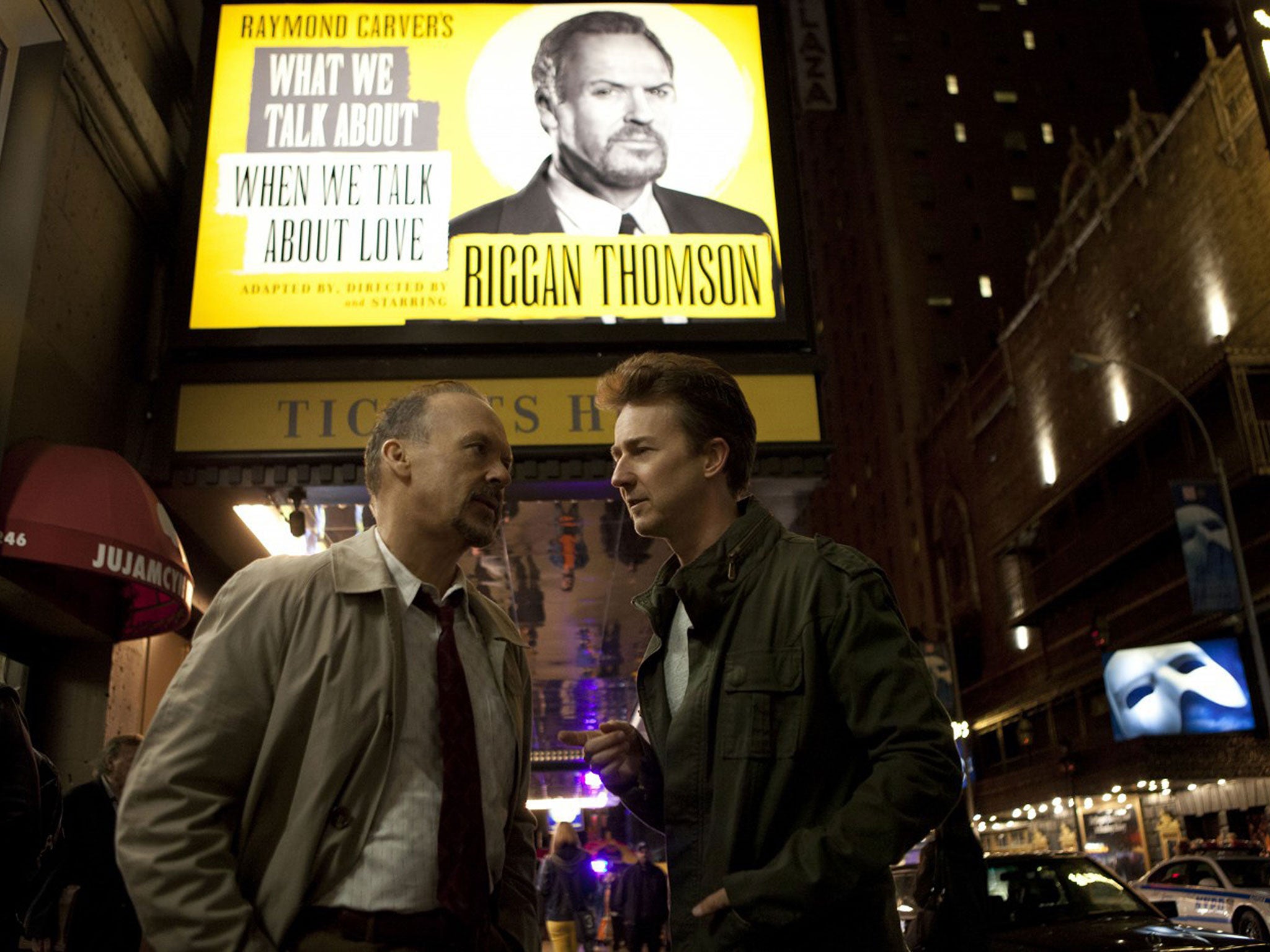 Michael Keaton and Edward Norton star in Alejandro González Iñárritu's Birdman, nominated for seven Golden Globes