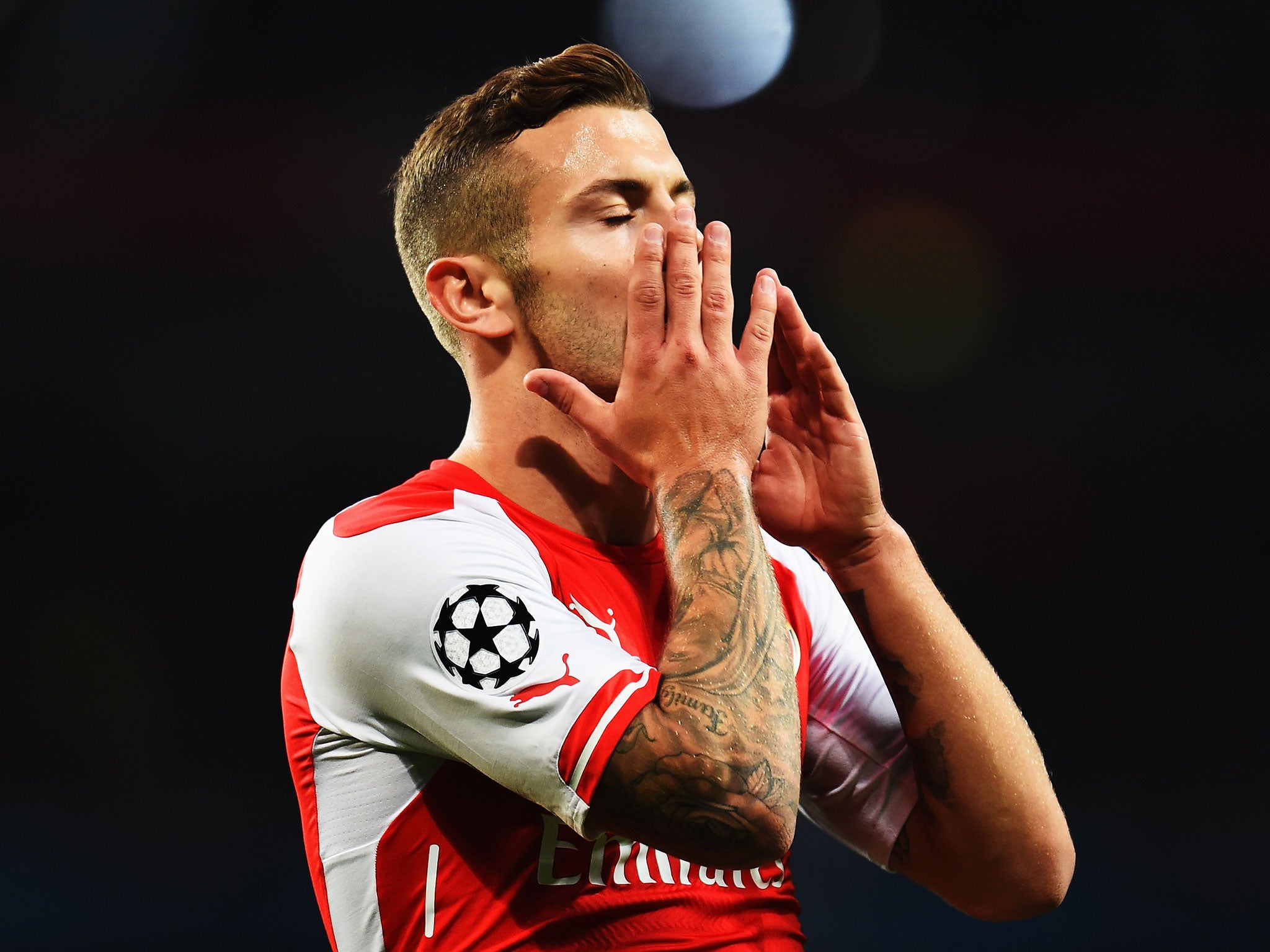 Jack WIlshere reacts after missing a good chance in Arsenal's match with Besiktas