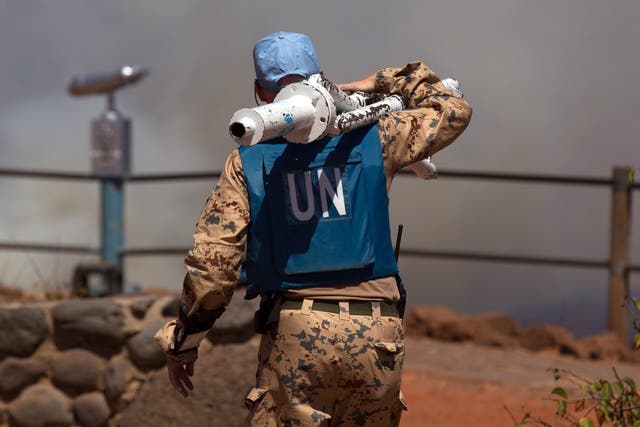A UN peacekeeper operating at the Syrian-Israeli border