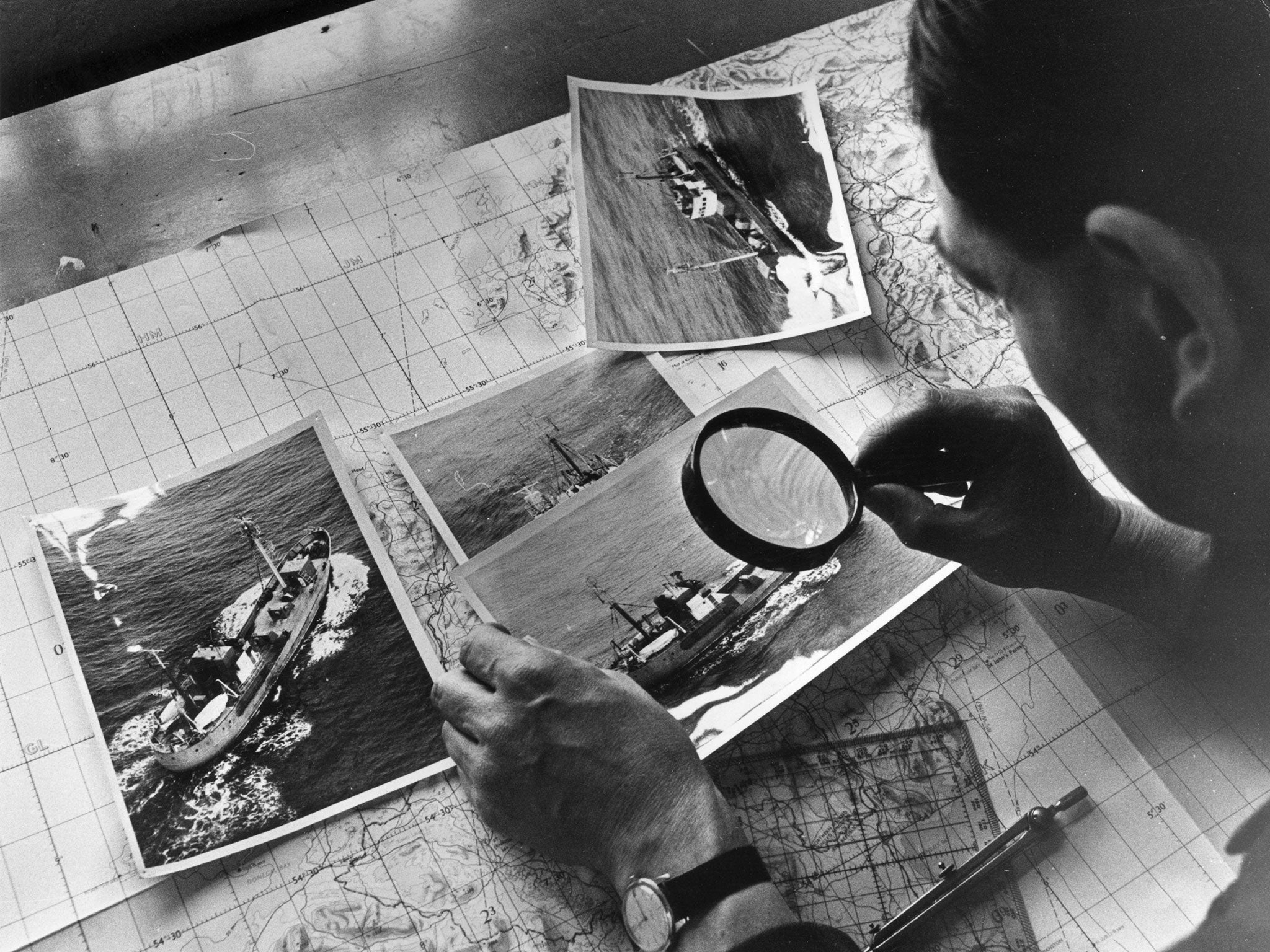 RAF photos of a Soviet spy trawler in 1968: there are now concerns that national hostilities
have moved into the digital age