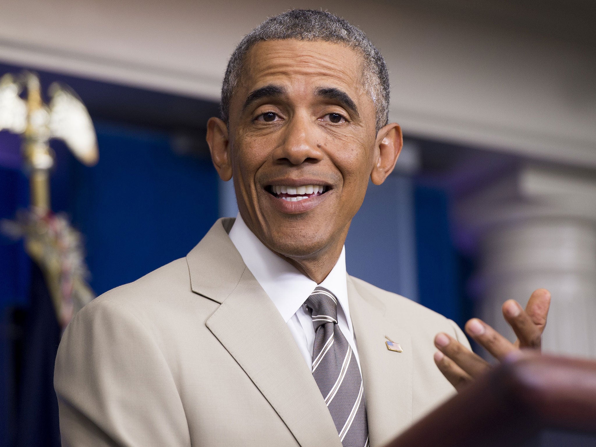 US President Barack Obama holds a press conference in the Press Briefing Room at the White House on August 28, 2014