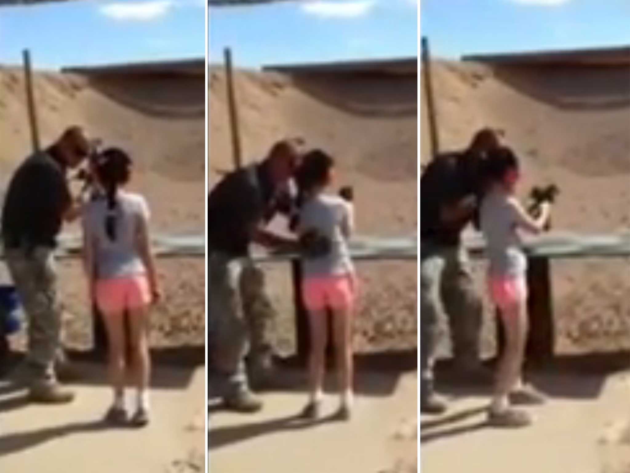 Video stills documenting the moments before a nine-year-old lost control of the uzi