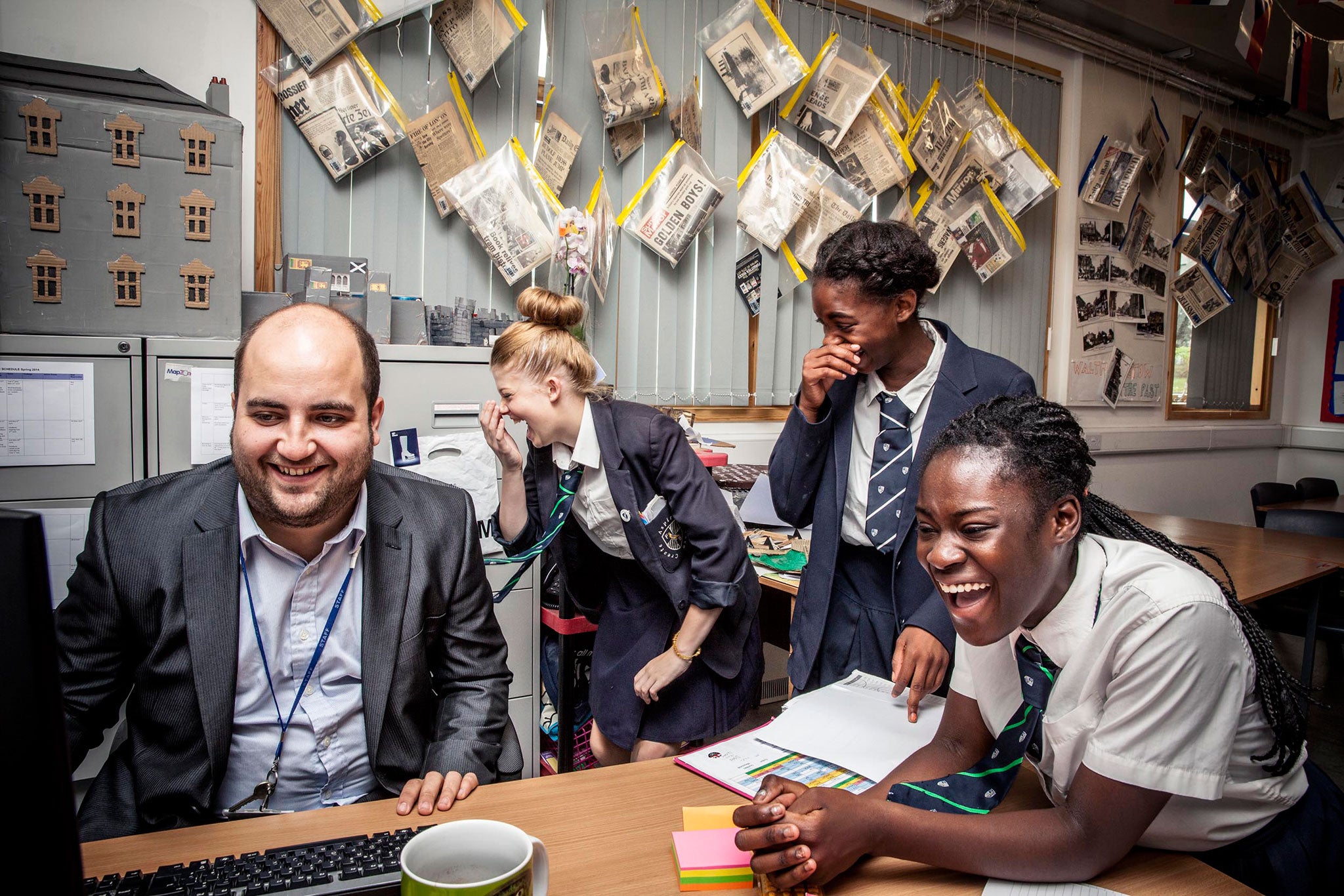 Mr Bispham with students Tawny, Alexandra and Ruth