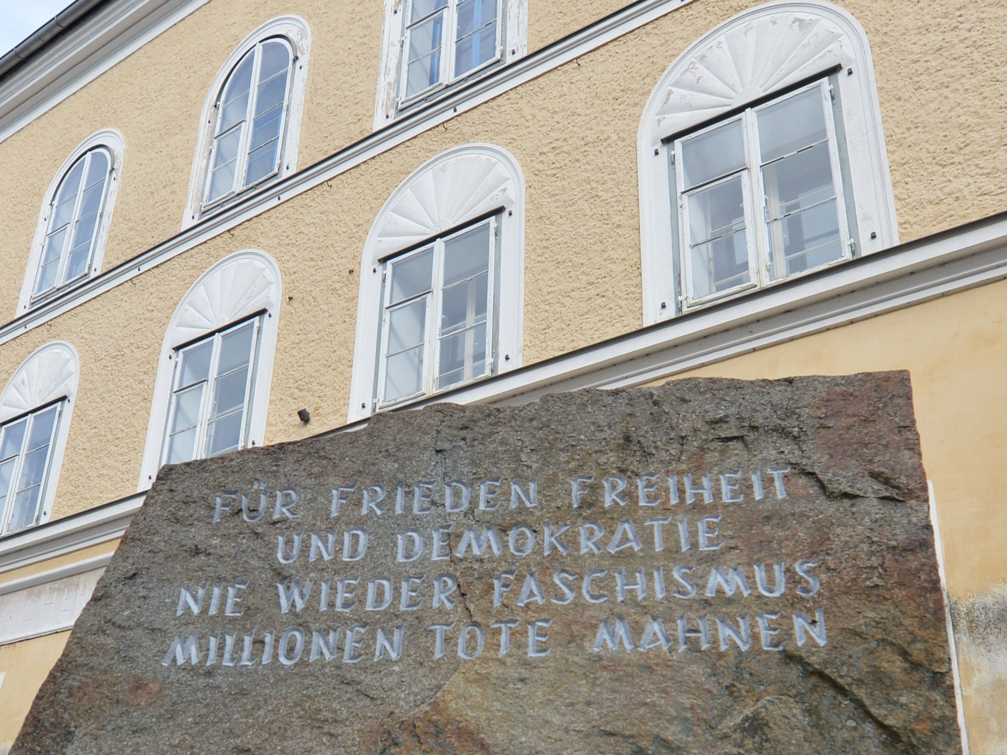 A stone outside Hitler's birthplace in Braunau pays tribute to victims of fascism