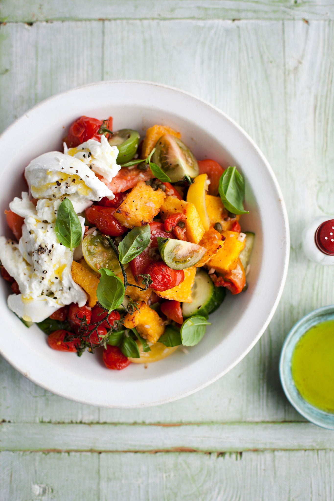 Colourful: Bill's polenta and three-way tomato salad