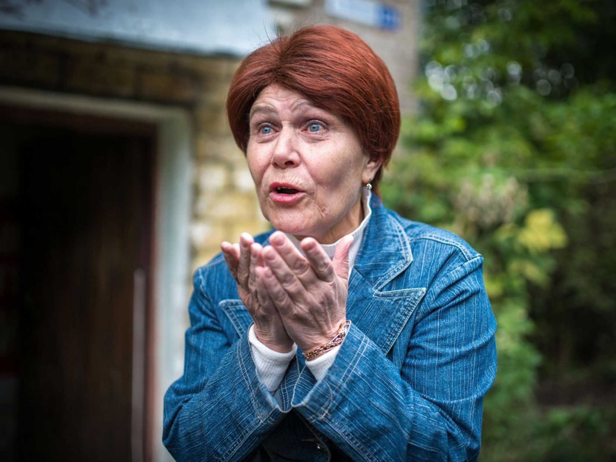 Ludmila Hohlova, Chairman of the Board of Soldiers' Mothers gestures near a check point of the Russian paratroopers' base in Kostroma