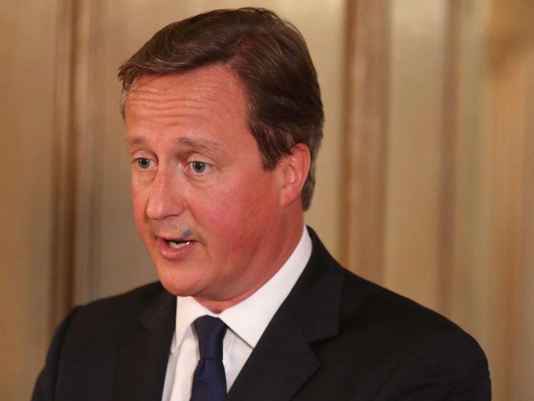 David Cameron had an unfortunate encounter with some ink during a press conference