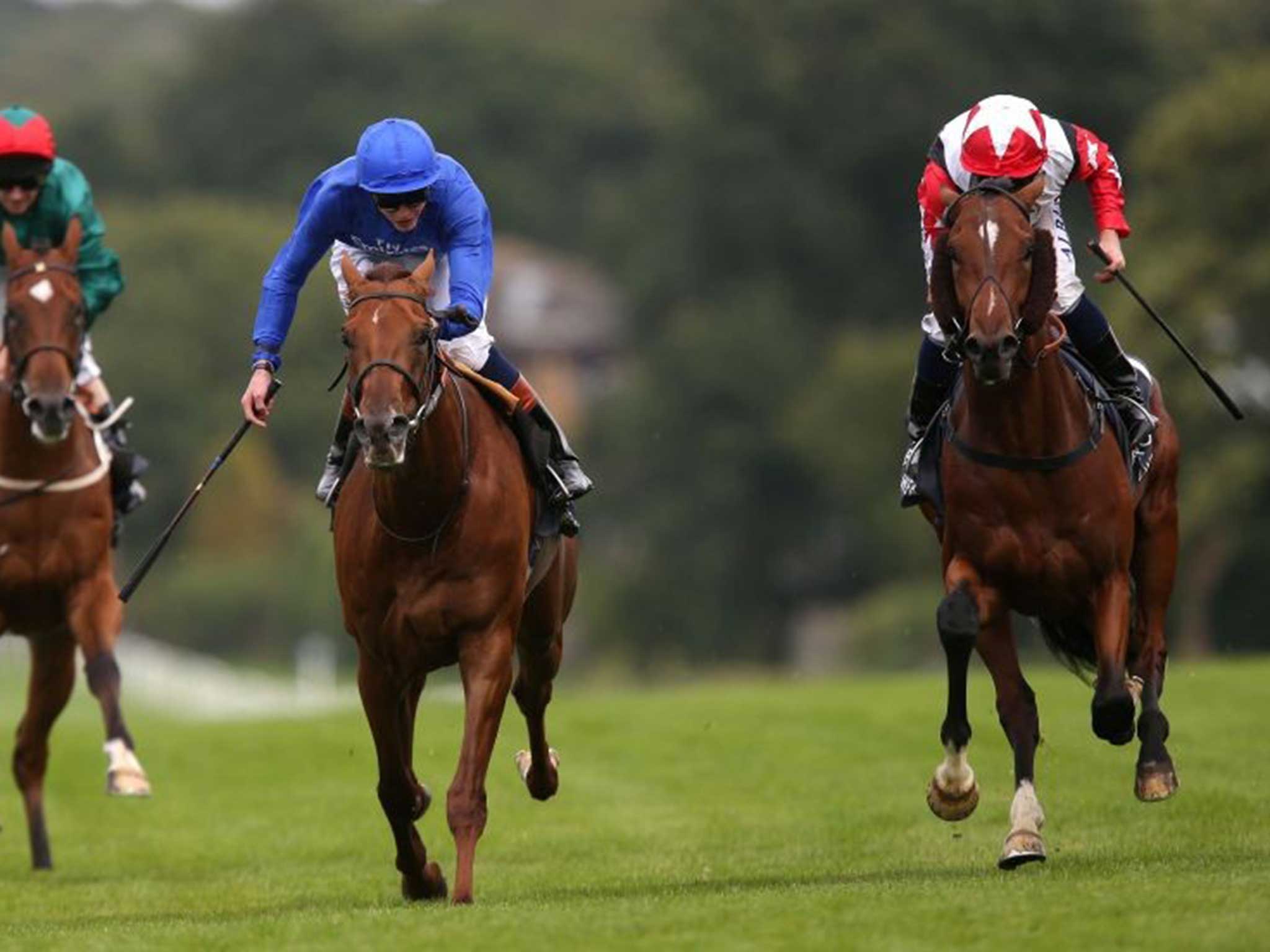 Aktabantay (right) snatched the Solario Stakes at Sandown Park by the width of his whiskers 