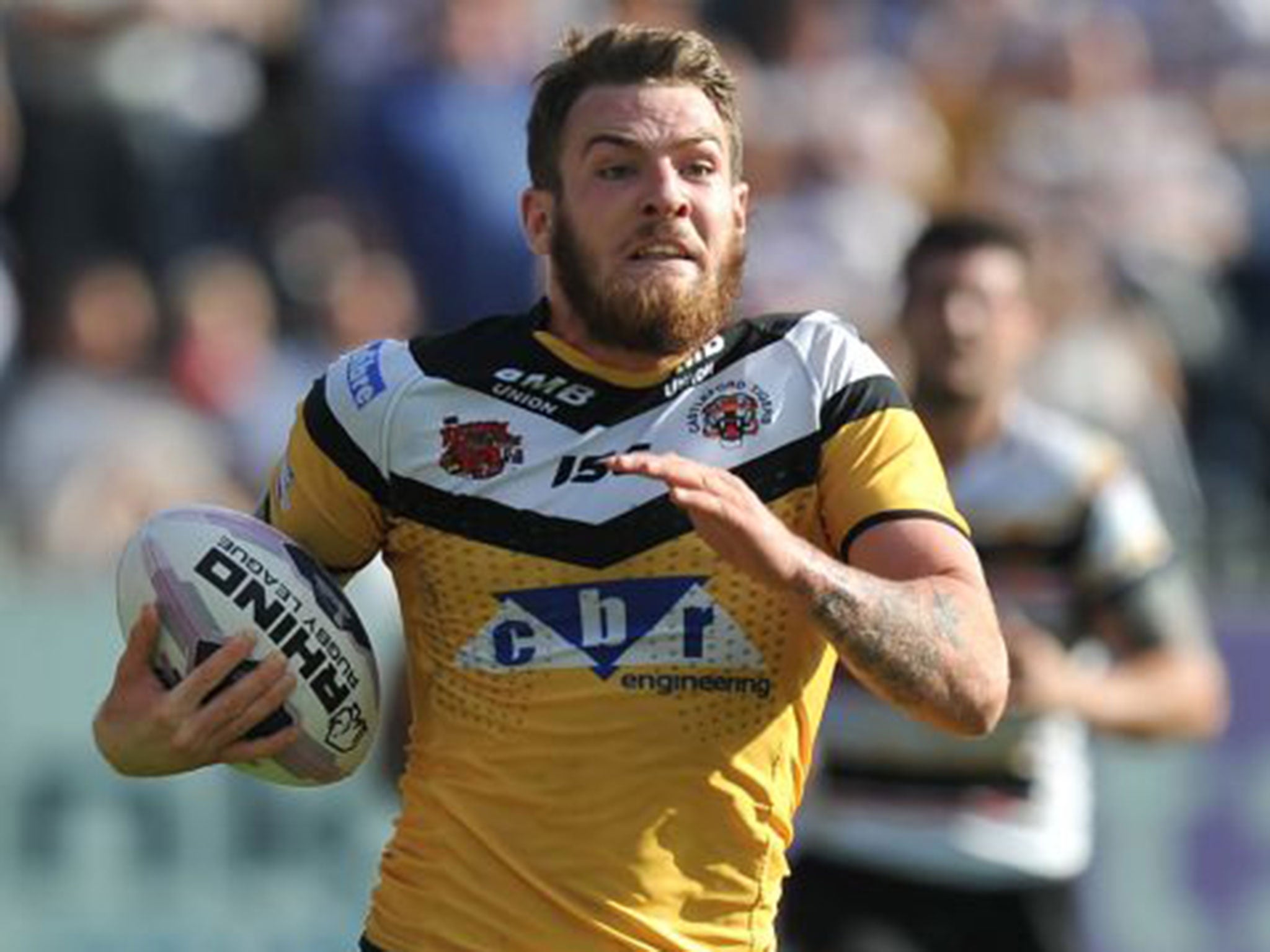 Castleford’s Daryl Clark runs in for a superb solo try during the 32-18 win over Bradford on Sunday