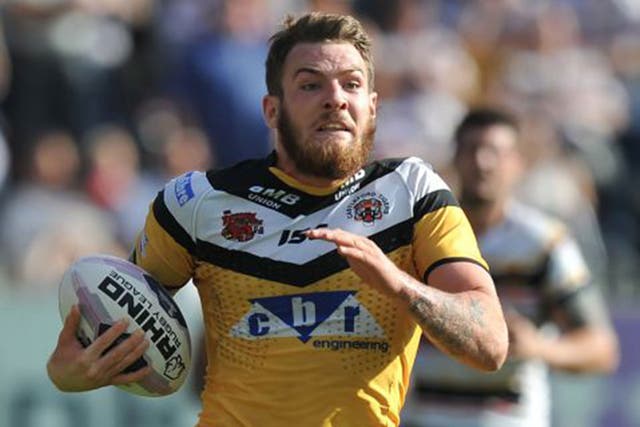 Castleford’s Daryl Clark runs in for a superb solo try during the 32-18 win over Bradford on Sunday