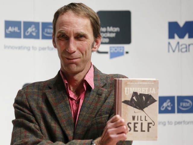 Word master: Self holds up a copy of his novel ‘Umbrella’