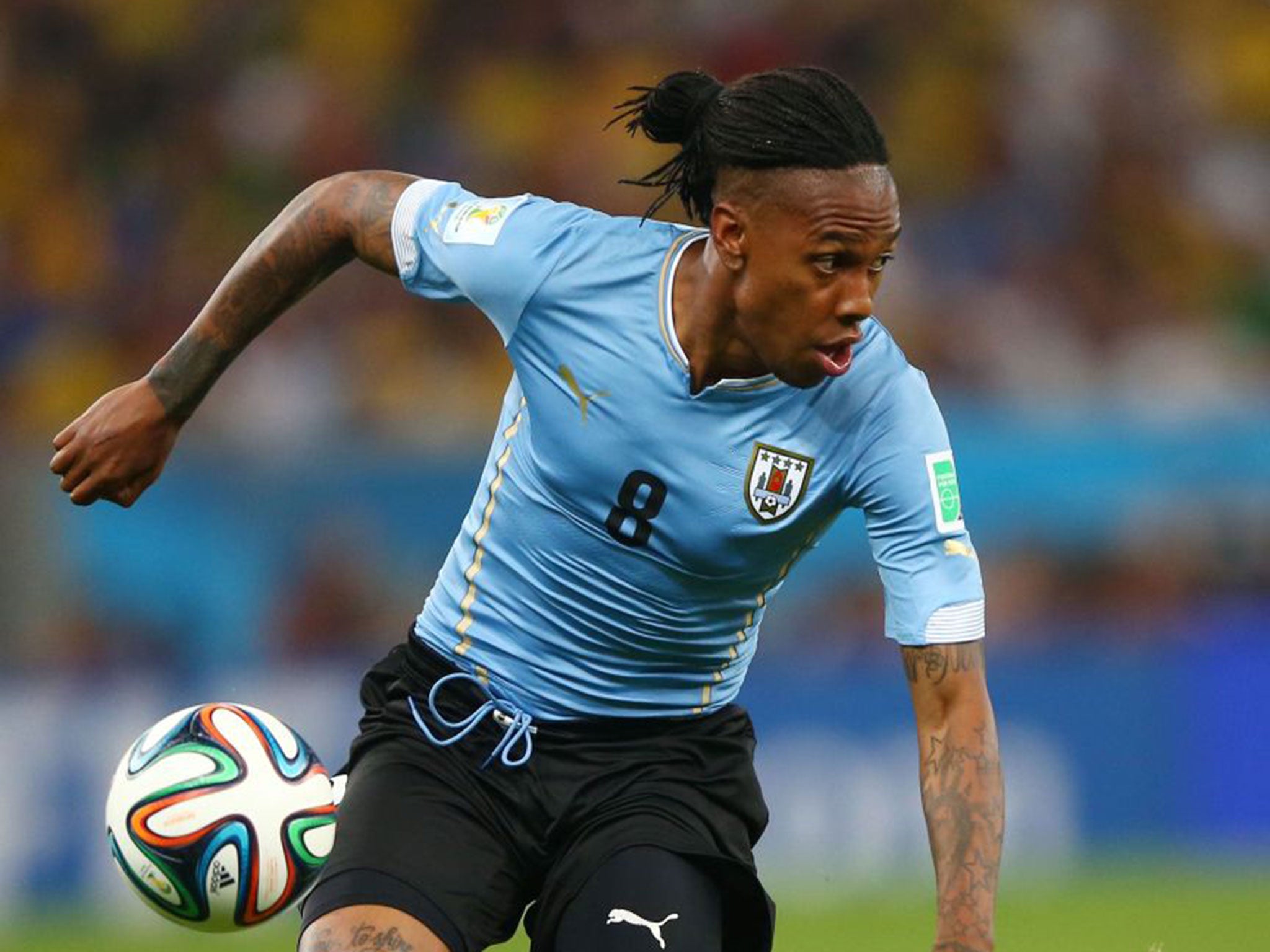 Hull’s new signing Abel Hernandez in action for Uruguay during the World Cup in Brazil