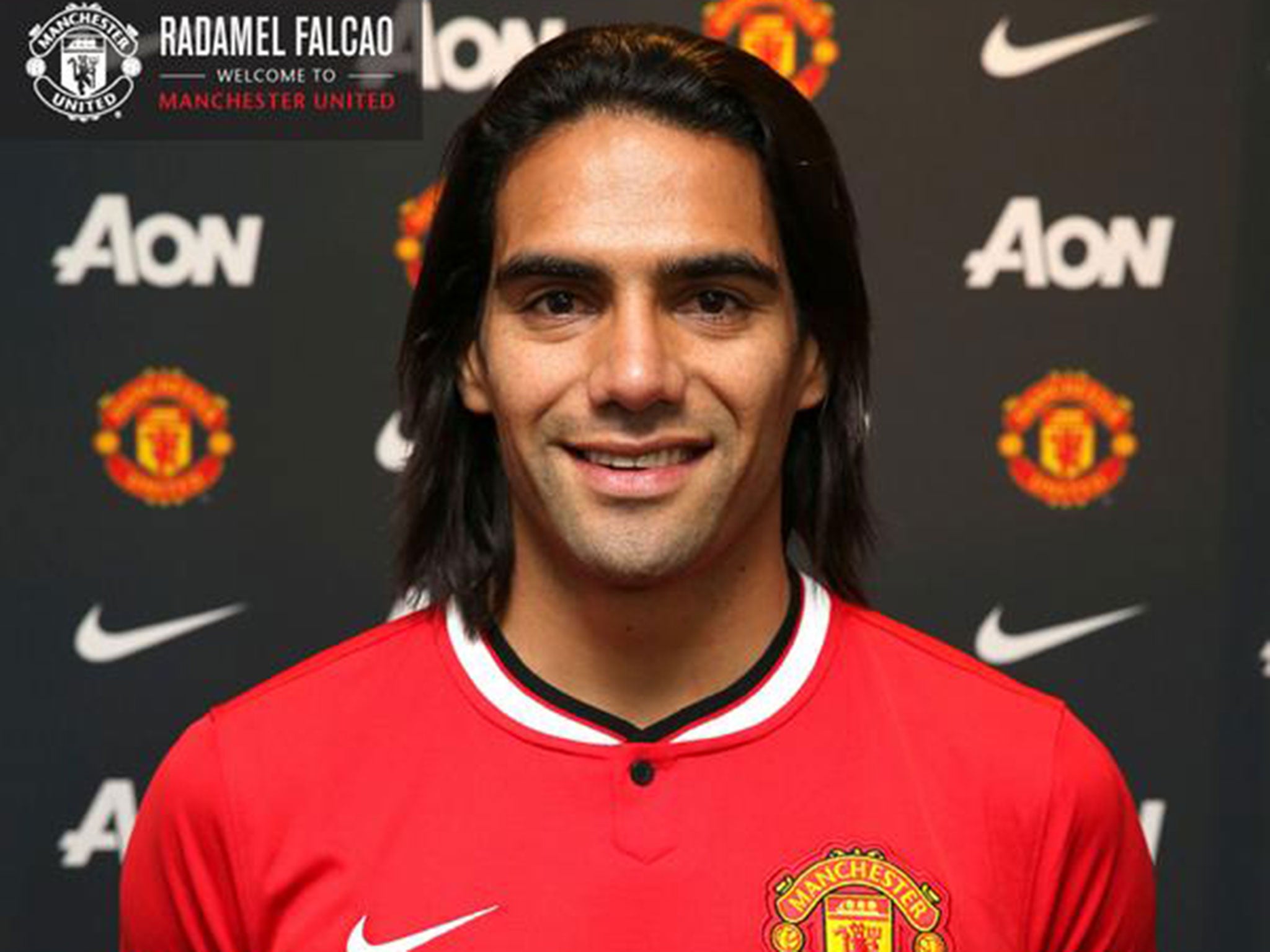 Radamel Falcao is presented as a Manchester United player