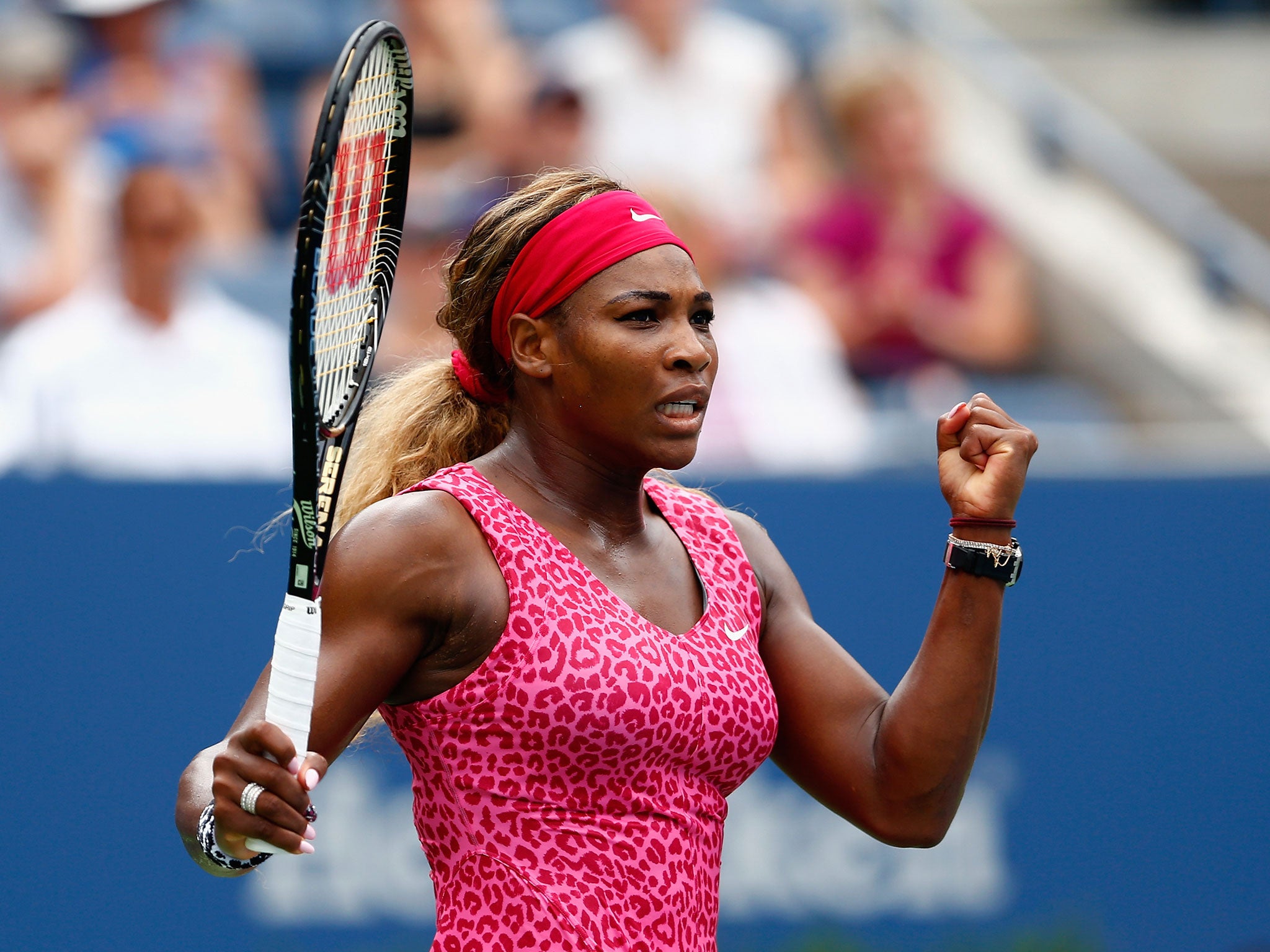 Serena Williams celebrates victory over Kaia Kanepi in the US Open fourth round