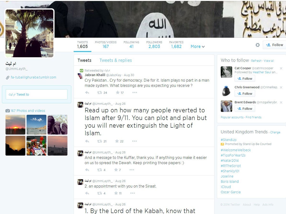 British Isis member Aqsa Mahmood tweeted calls for terror attacks and urged people to travel Syria before her account was shut down (Twitter)