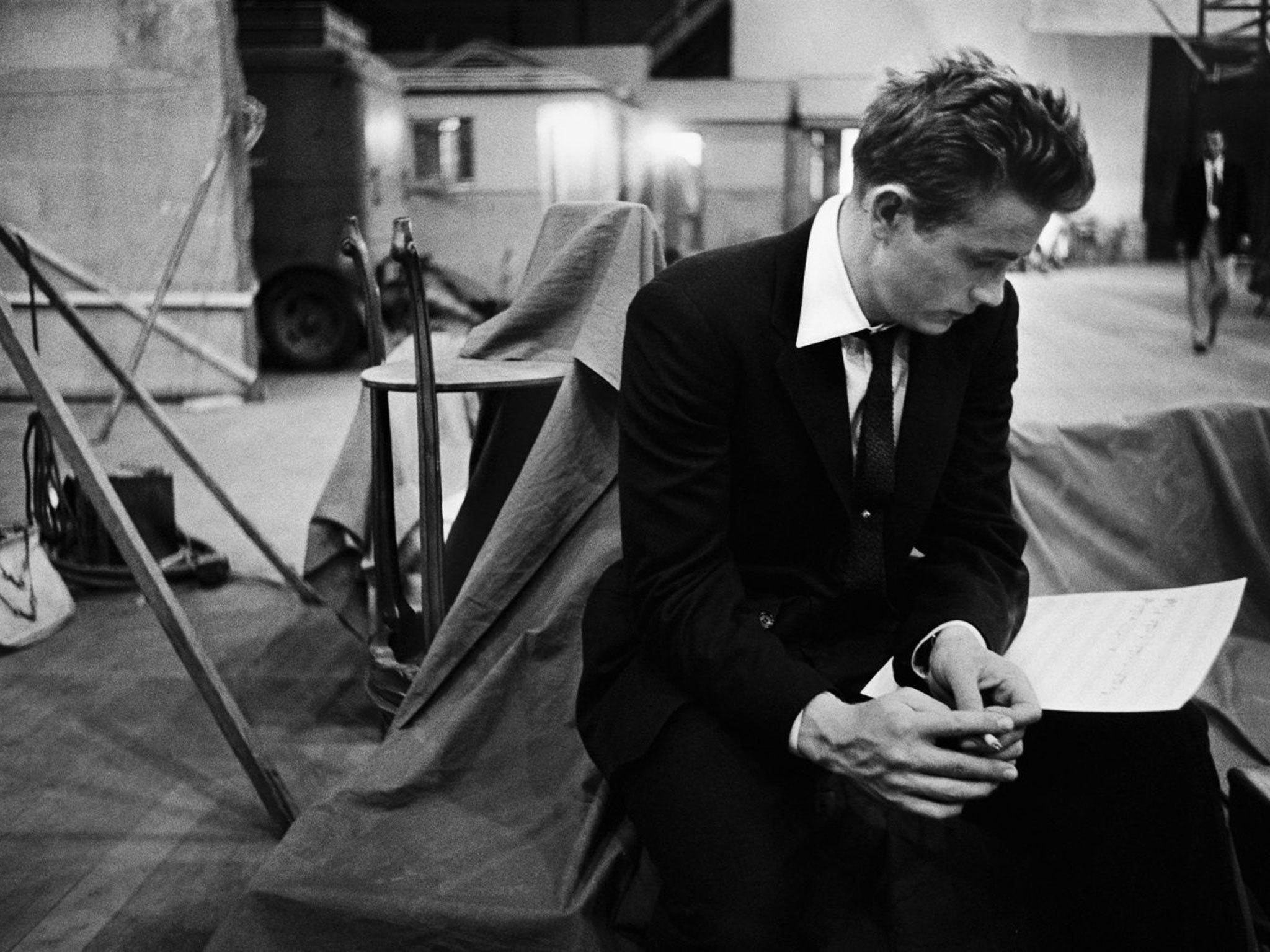 James Dean on the set of 'Rebel without a Cause', 1955