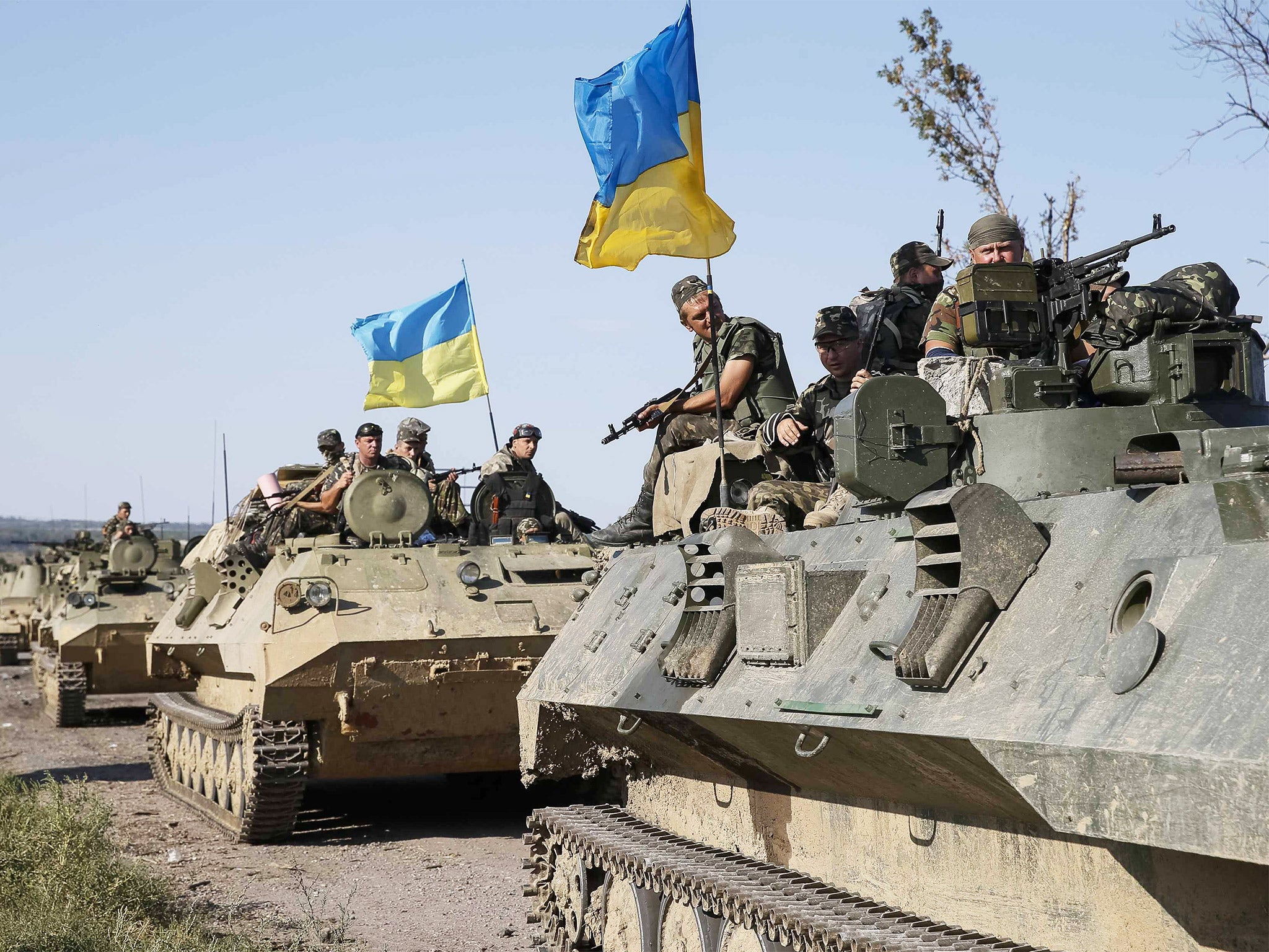 Ukrainian soldiers near the city of Slaviansk as fighting continued in eastern Ukraine