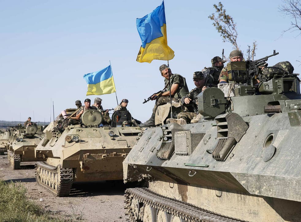 Ukrainian soldiers near the city of Slaviansk as fighting continued in eastern Ukraine