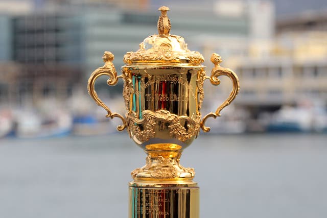A view of the Webb Ellis trophy that will be the prize at the 2015 World Cup 