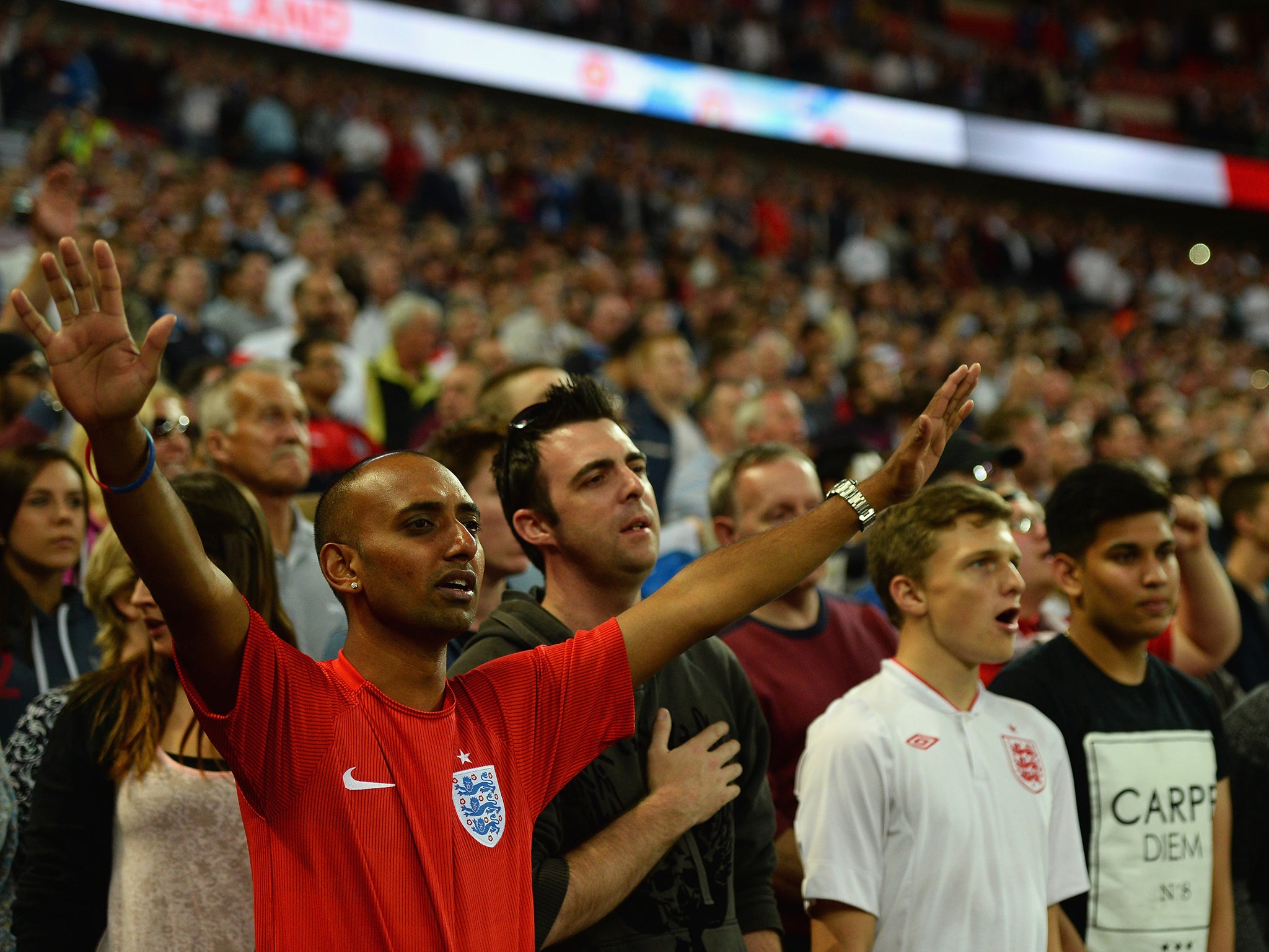 England fans cheer during the International friendly match between England and Norway at Wembley Stadium