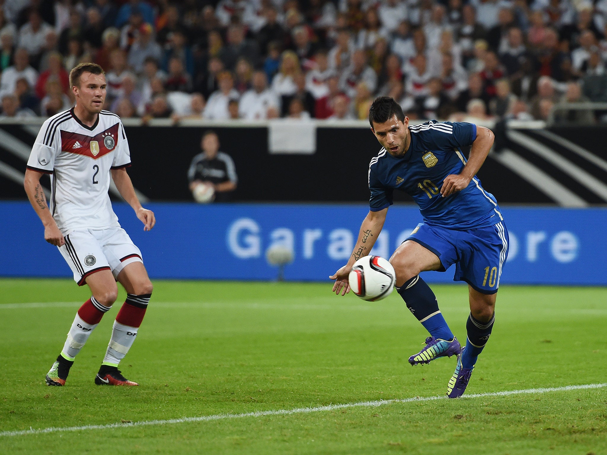 Sergio Aguero scores during Argentina's win over Germany