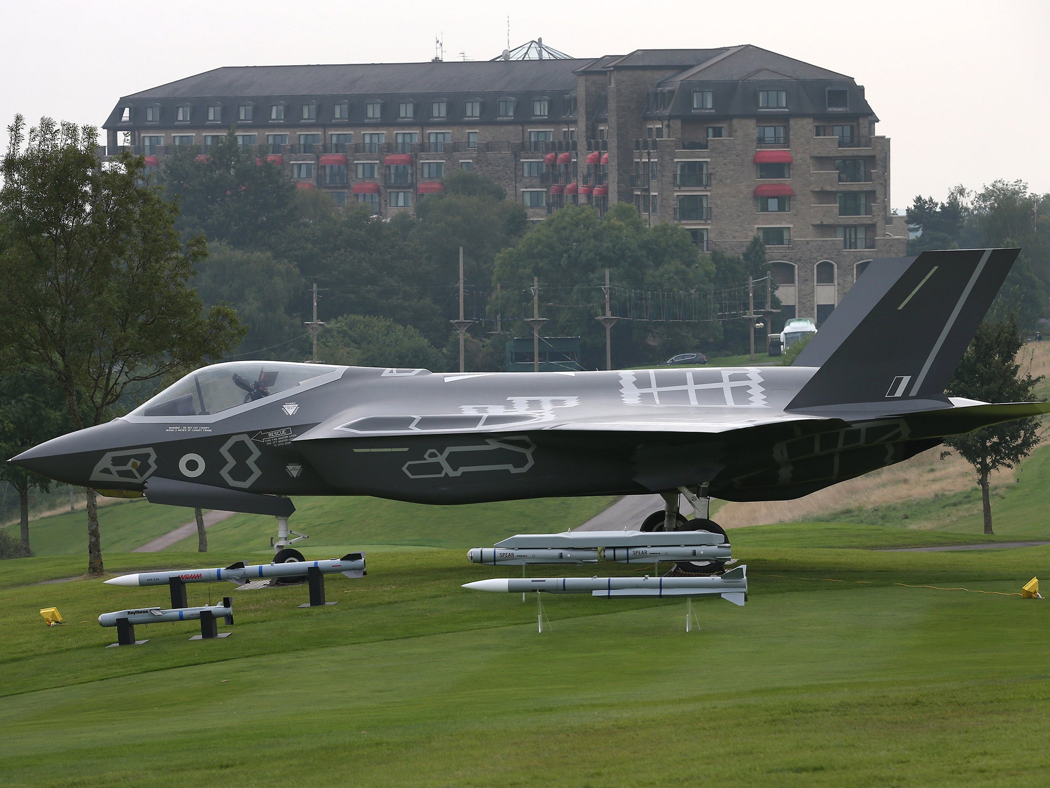 A full-scale model of an F35 Lighting II fighter jet at the Nato summit