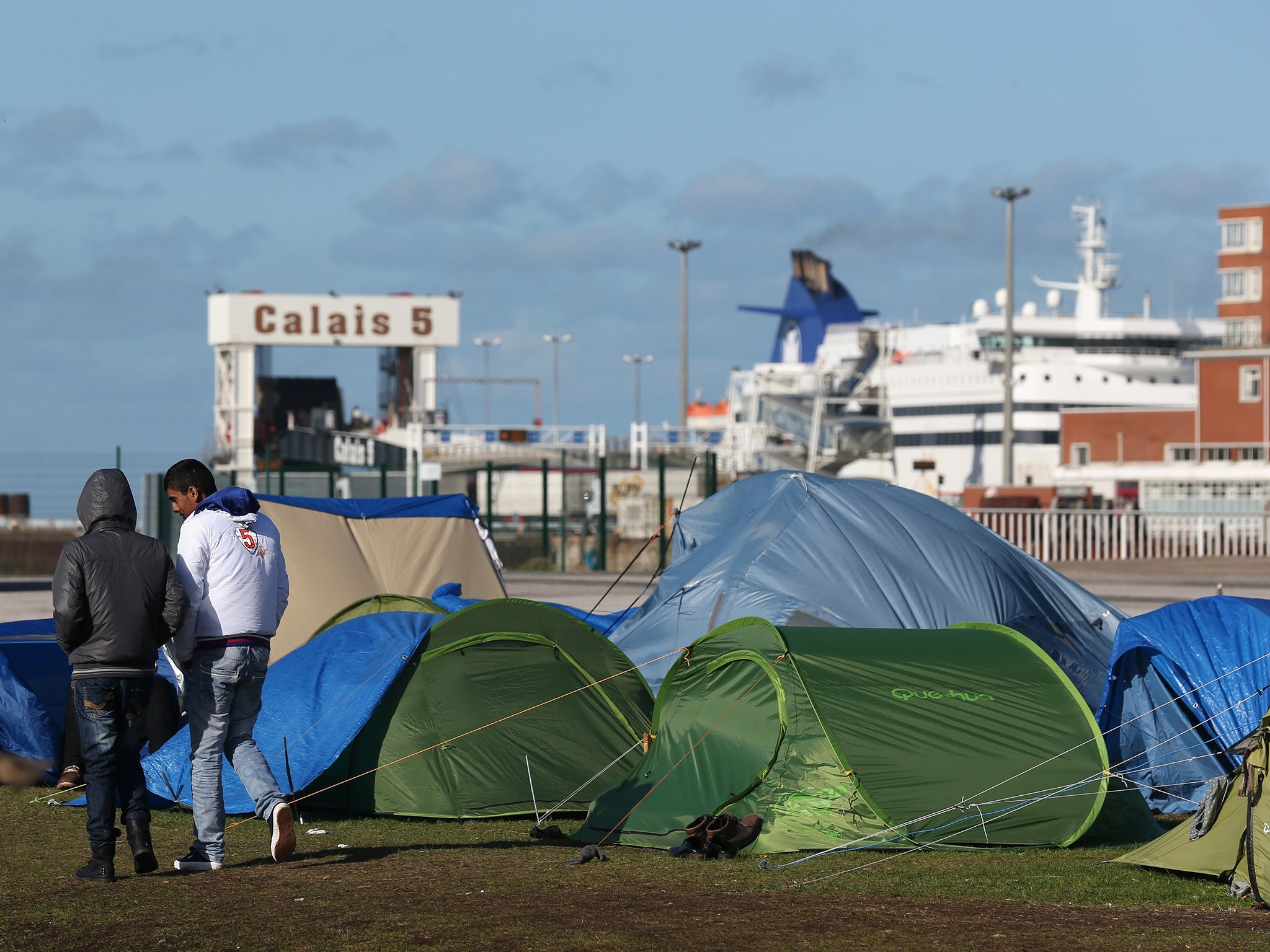 Makeshift tents near to the Calais ferry port