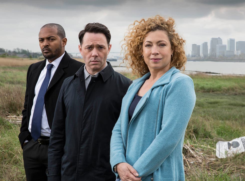 From left to right: Noel Clarke, Reece Shearsmith and Alex Kingston in 'Chasing Shadows'