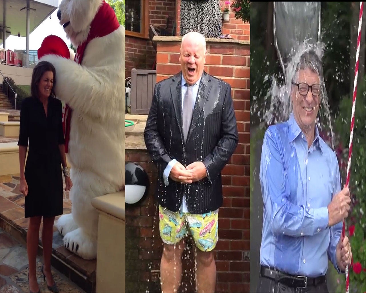 Wendy Clark, Phil J Clarke and Bill Gates get soaked