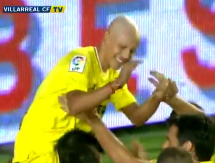 Young Gohan celebrates his goal for Villarreal
