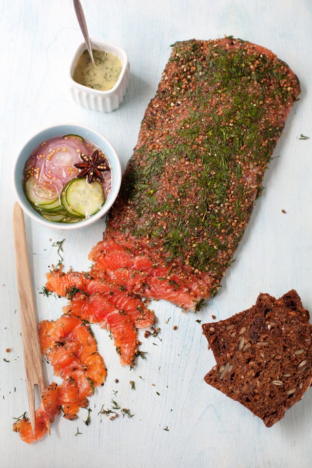 Bill recreates the gravlax on pumpernickel sandwiches he encountered in Stockholm