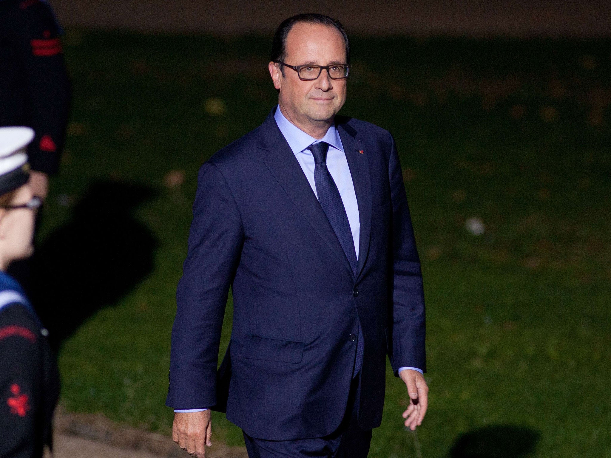 France's President Francois Hollande arrives for the NATO Summit dinner at Cardiff Castle on Thursday