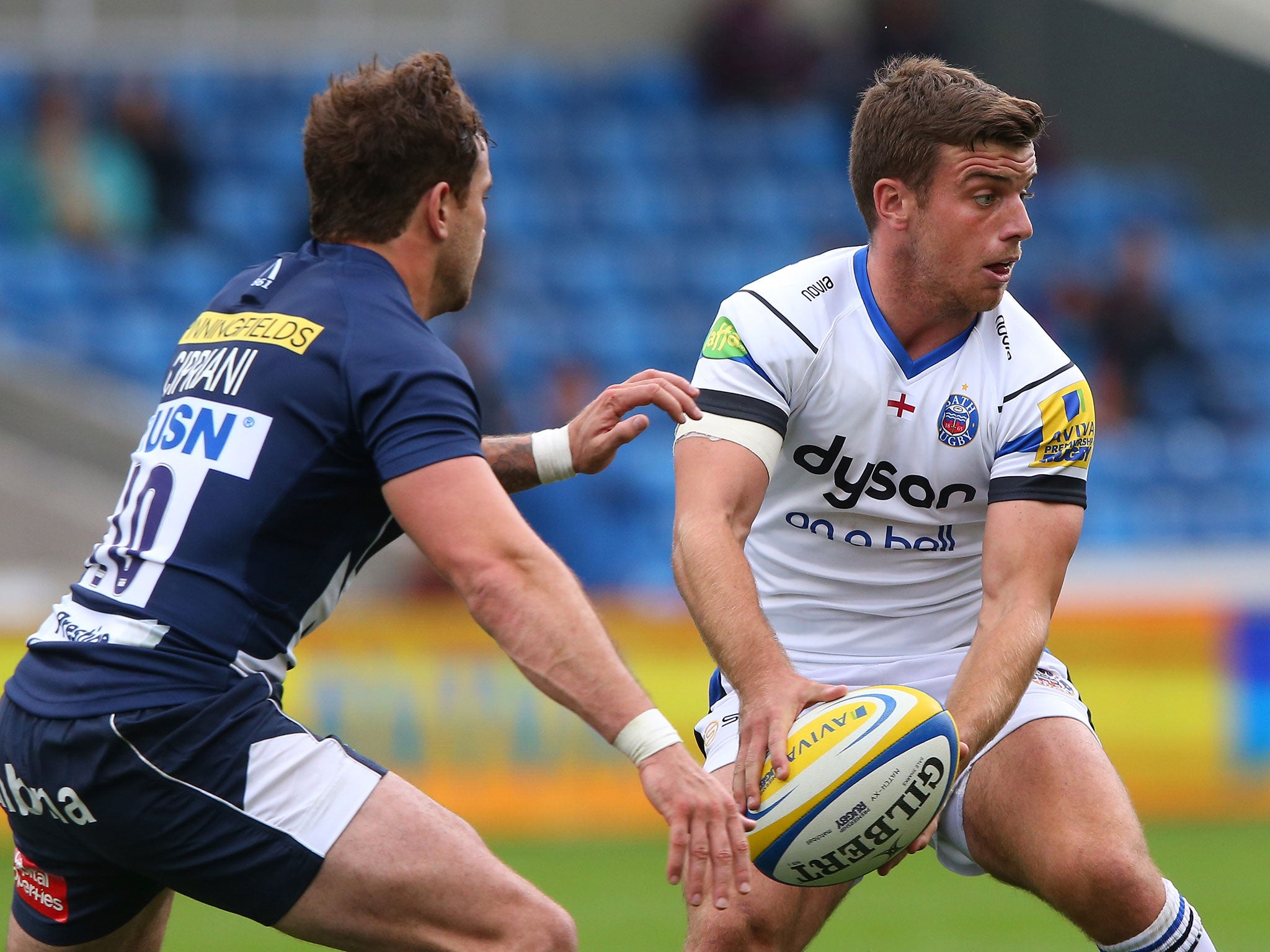 George Ford gets the ball away despite the attentions of Danny Cipriani