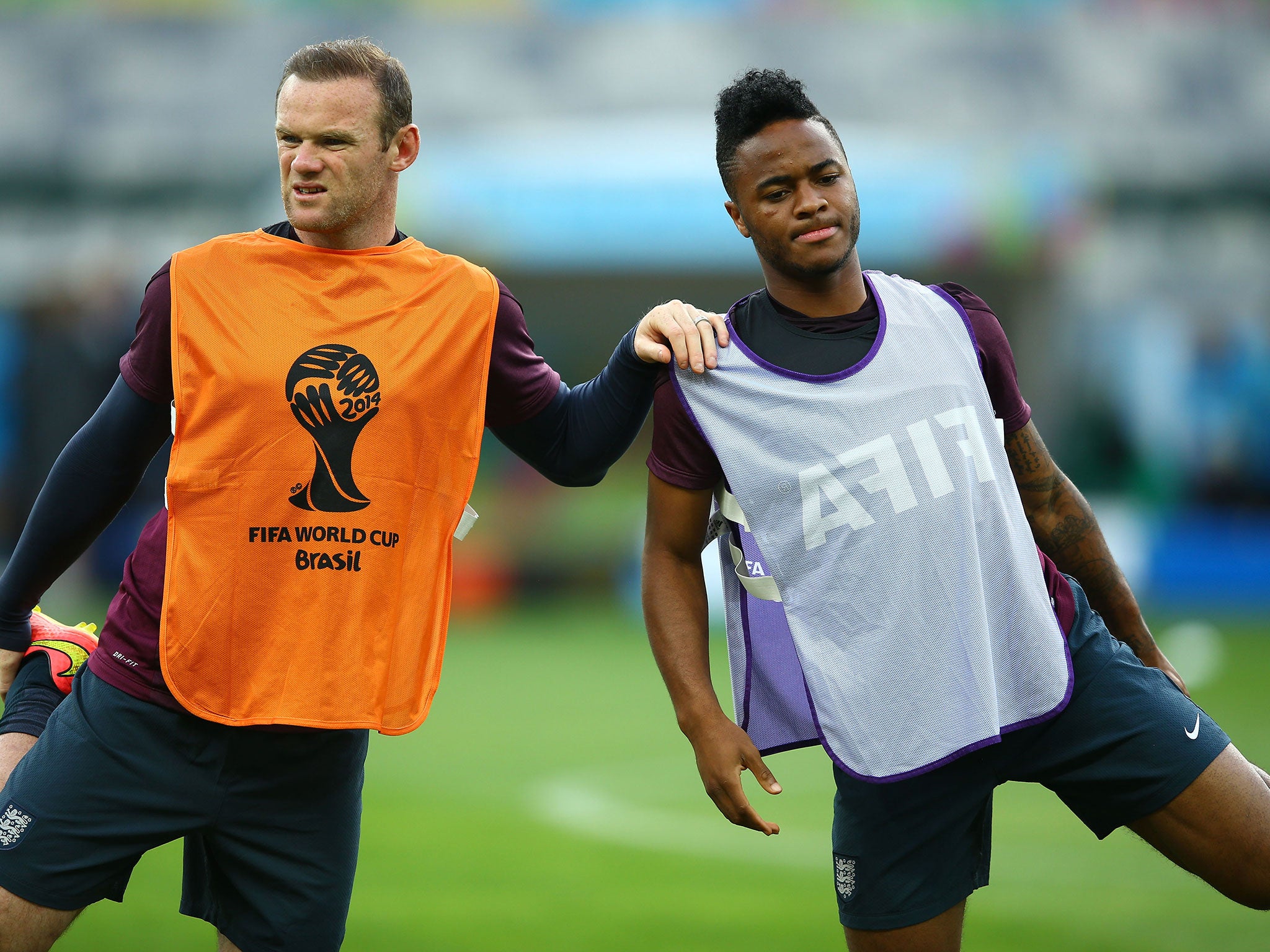 Wayne Rooney (left) and Raheem Sterling during England training