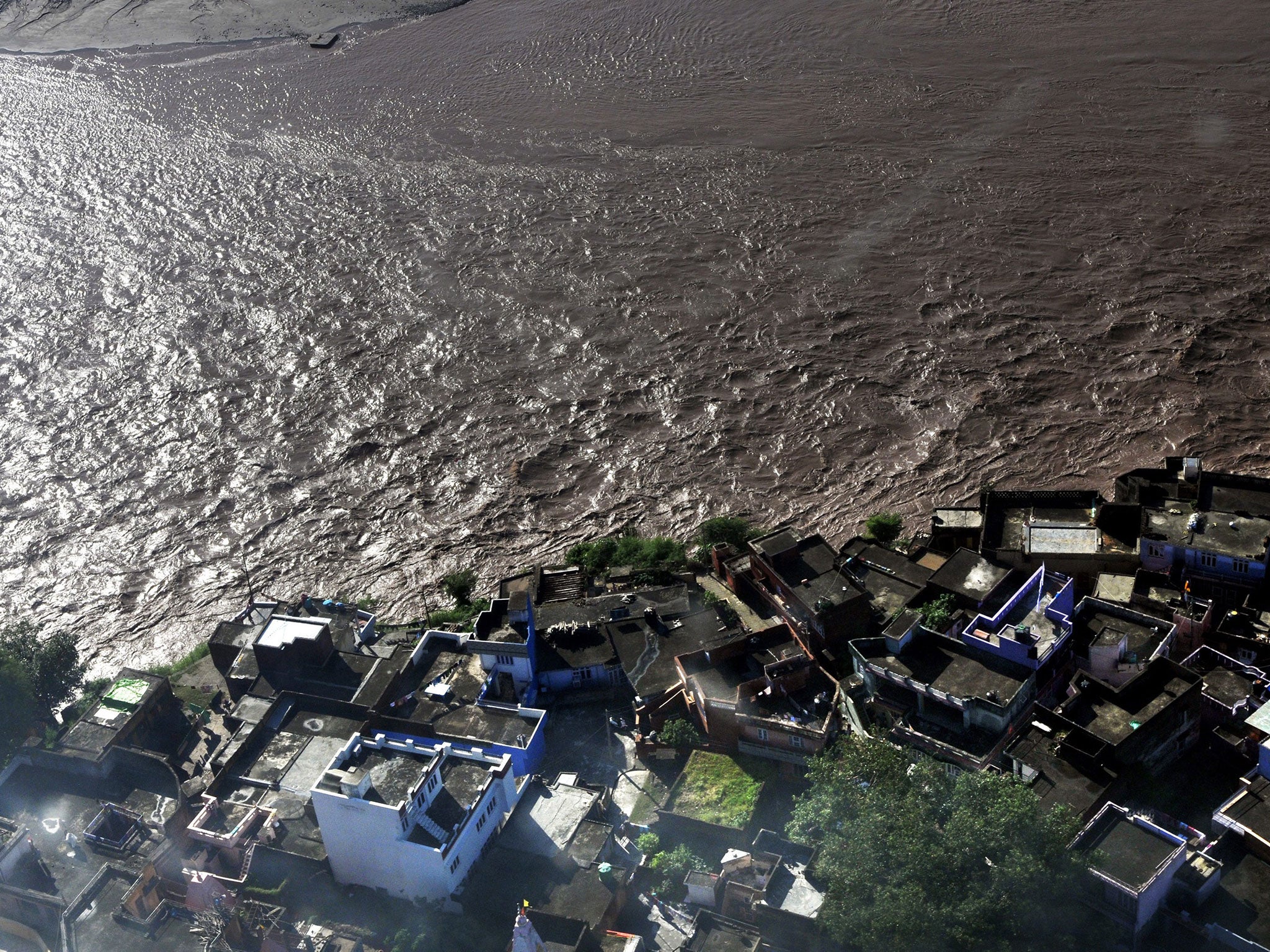 An aerial view of the flood hit area in Pargawal village of Akhnoor sector in Jammu the winter capital of Kashmir, India