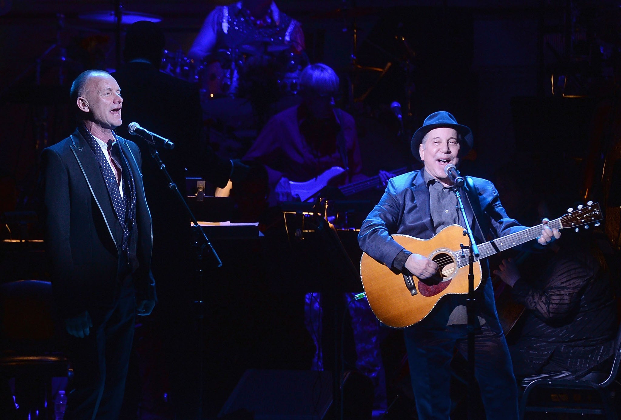 Sting and Paul Simon on stage together at Carnegie Hall in New York