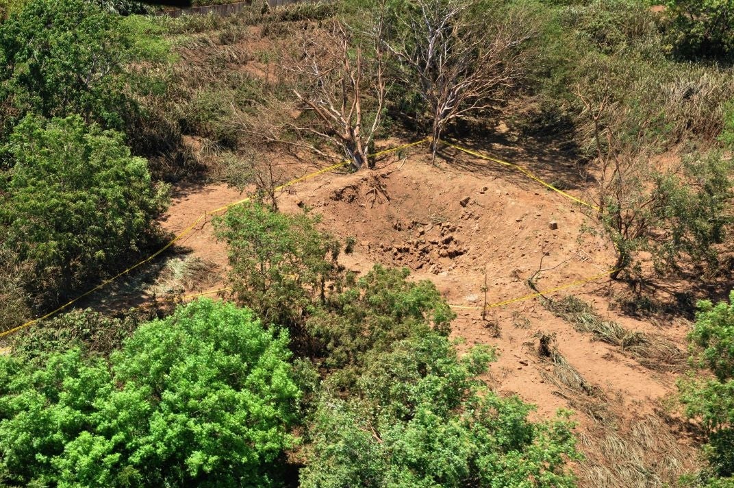 An impact crater made by a small meteorite in a wooded area near Managua's international airport and an air force base.