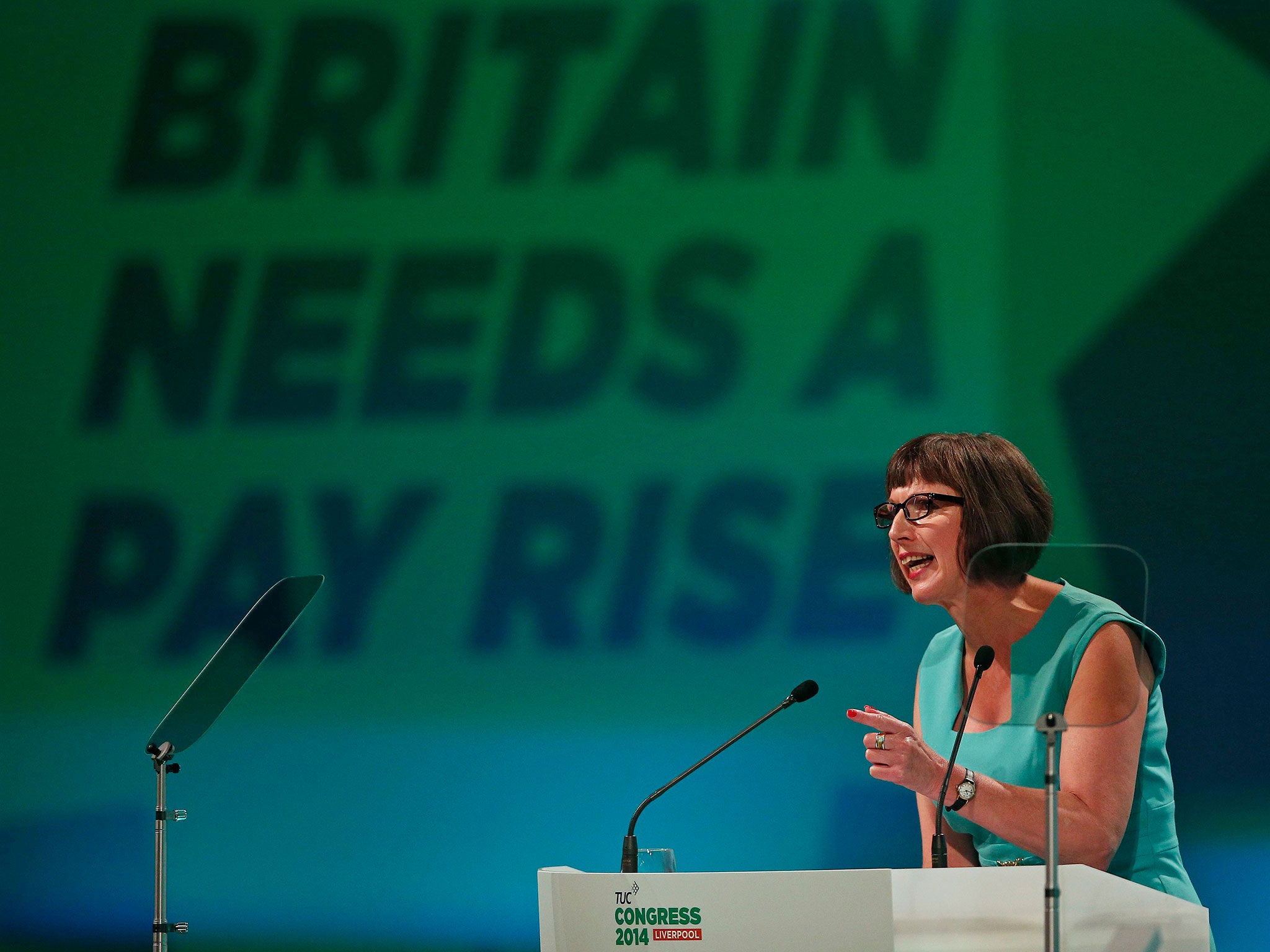 The TUC General Secretary, Frances O’Grady, addresses union delegates at their annual conference in Liverpool