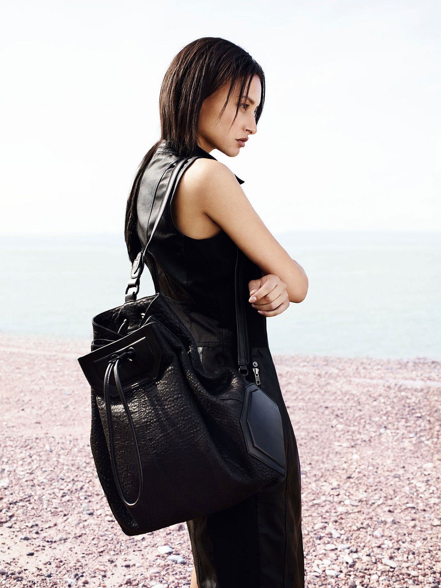 Luxe for less: model wears: leather dress £199, leather rucksack £175, both Todd Lynn Edition