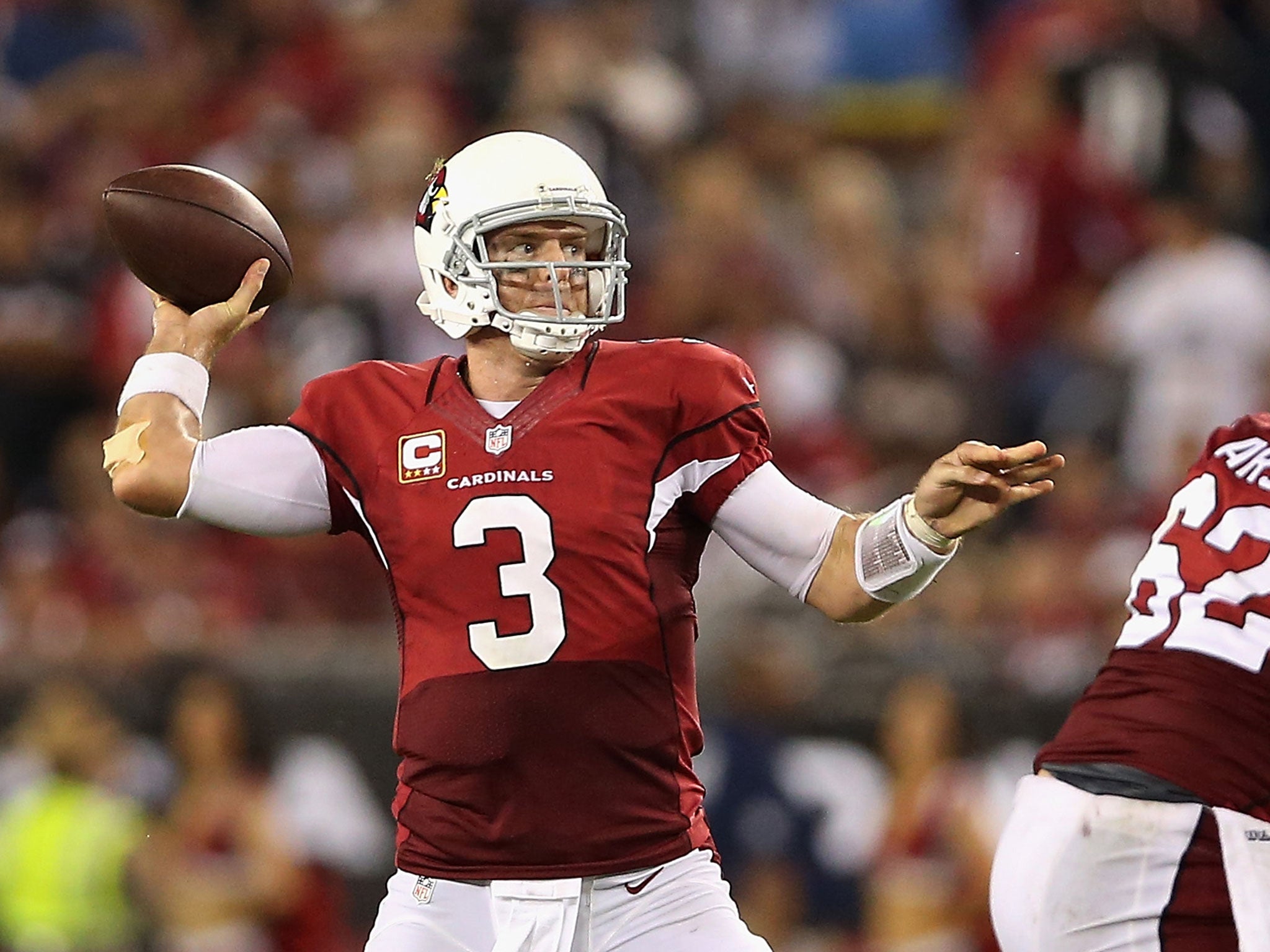 Arizona Cardinals quarter-back Carson Palmer launches a pass late-on during the 18-17 win over the San Diego Chargers