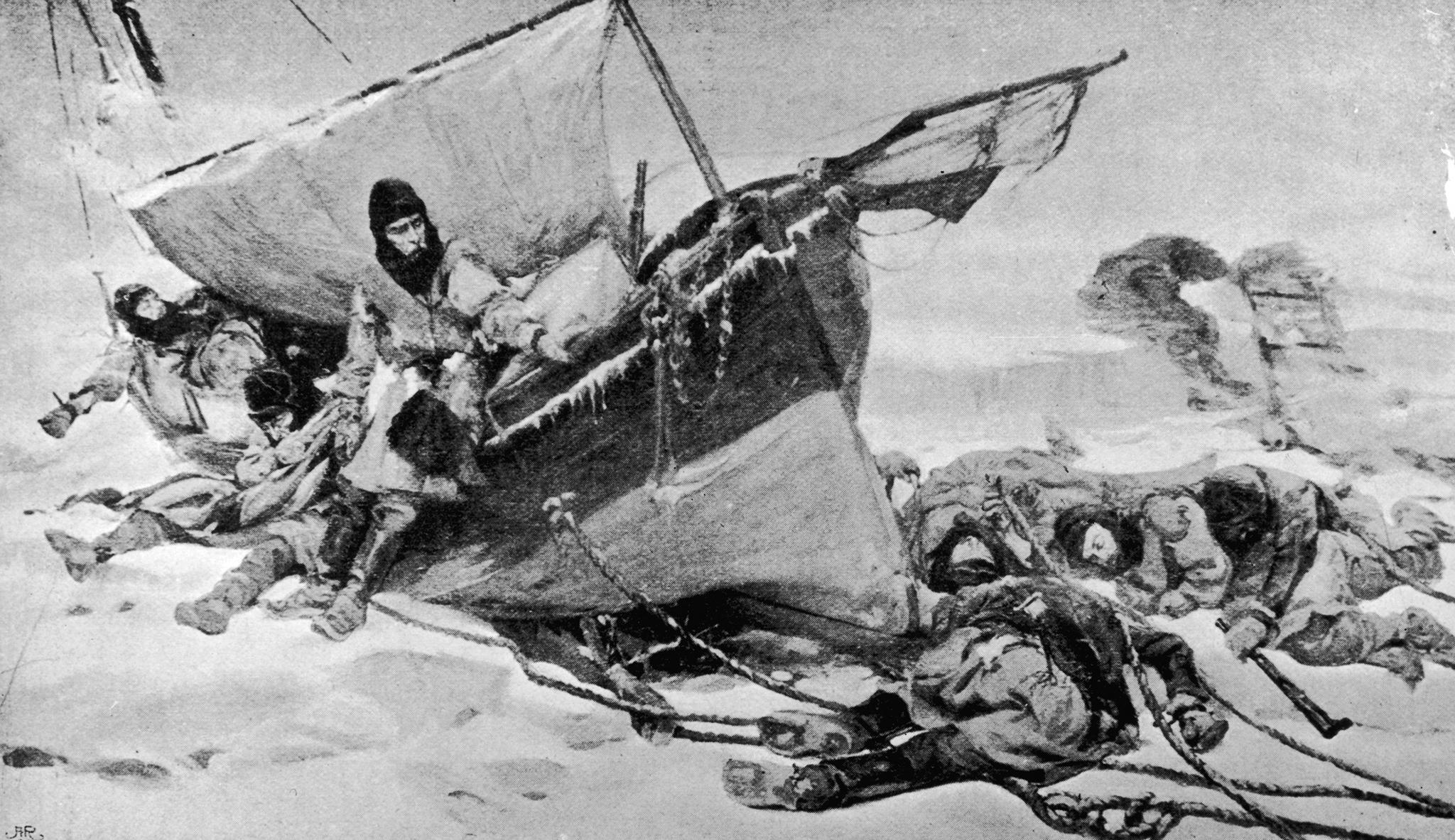 Members of the arctic expedition led by British explorer Sir John Franklin (1786 - 1847) on their attempt to discover the Northwest passage. The expedition was beleaguered by thick ice and Franklin died in June 1847 and most of the team died of starvation