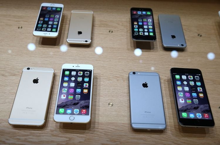 The new iPhone 6 is displayed during an Apple special event in Cupertino, California.