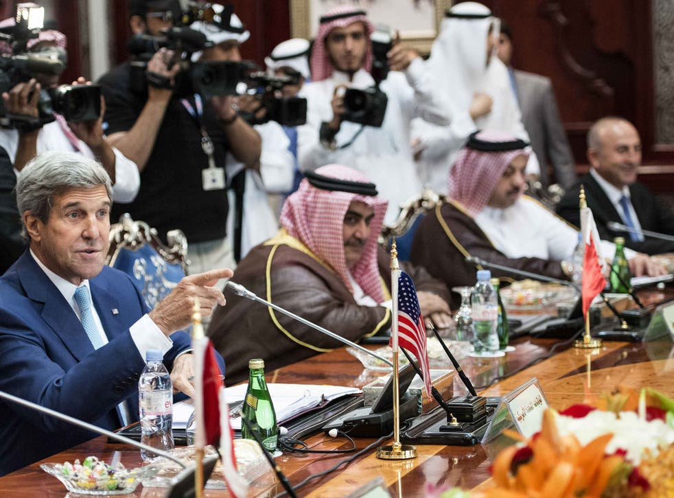 The US Secretary of State John Kerry at a Gulf co-operation meeting in Jeddah, Saudi Arabia, yesterday